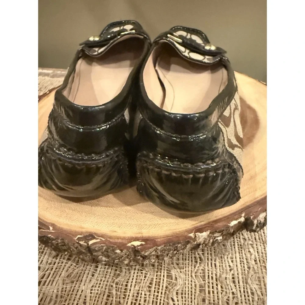 Coach Hellen Women's Brown Signature Canvas Logo Gold Driving Loafers size 10B